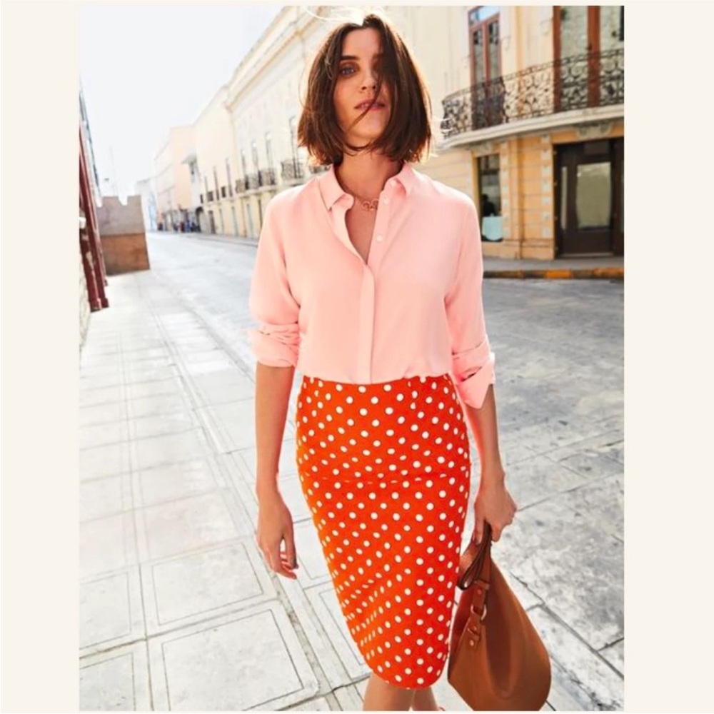 Boden Richmond Pencil Skirt Orange w/polka dots size 4R